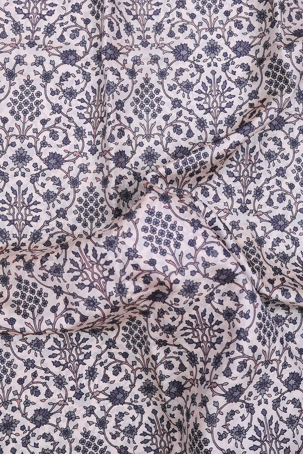 Printed Silk Saree In Cream Color With Floral Design