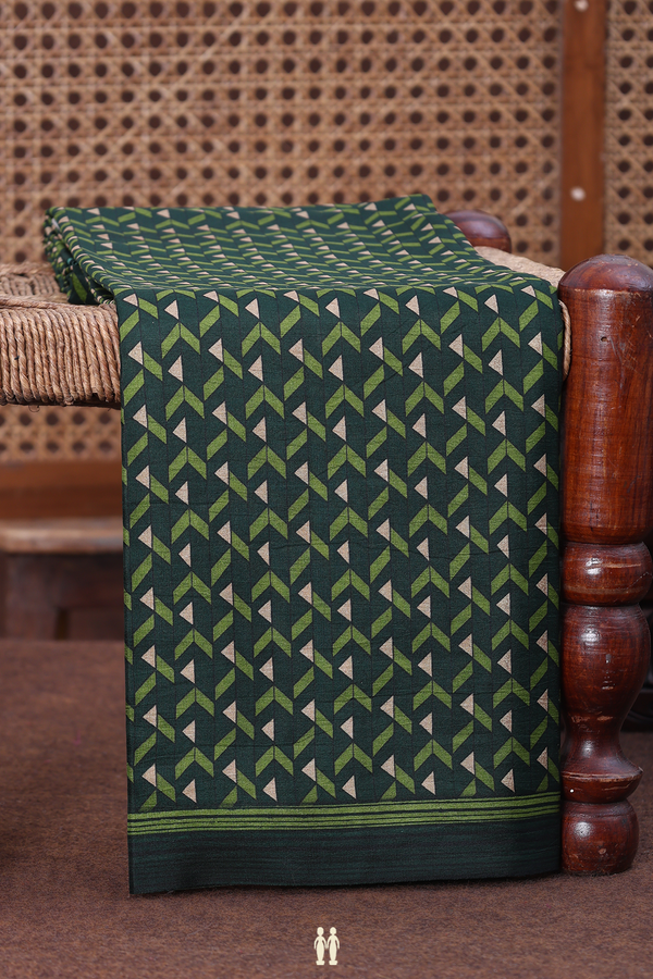 Printed Silk Saree In Dark Green With Allover Design