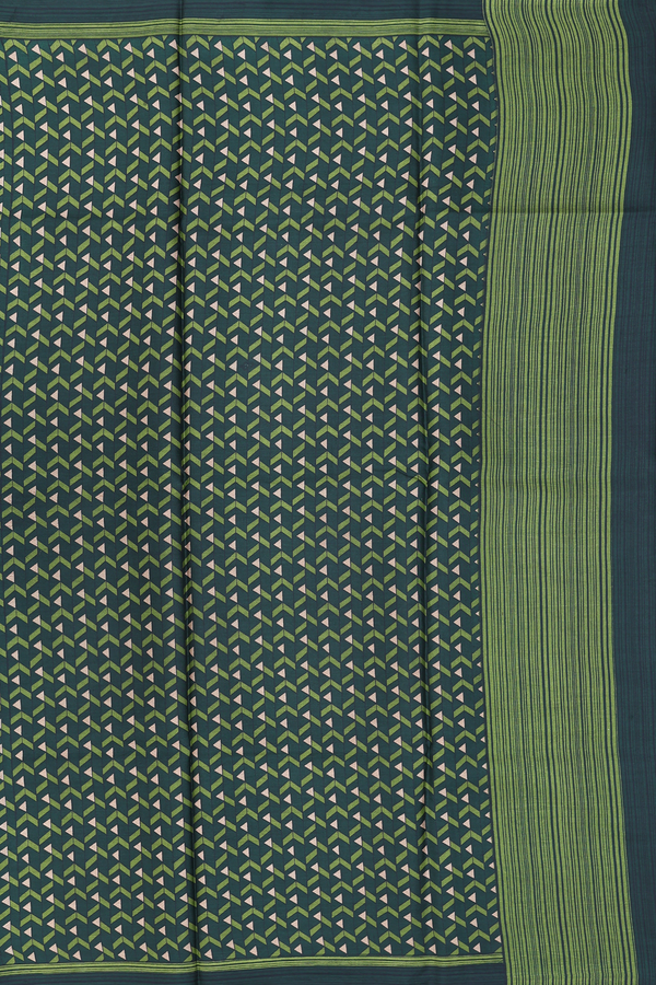 Printed Silk Saree In Dark Green With Allover Design