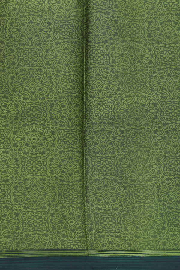 Printed Silk Saree In Dark Green With Allover Design