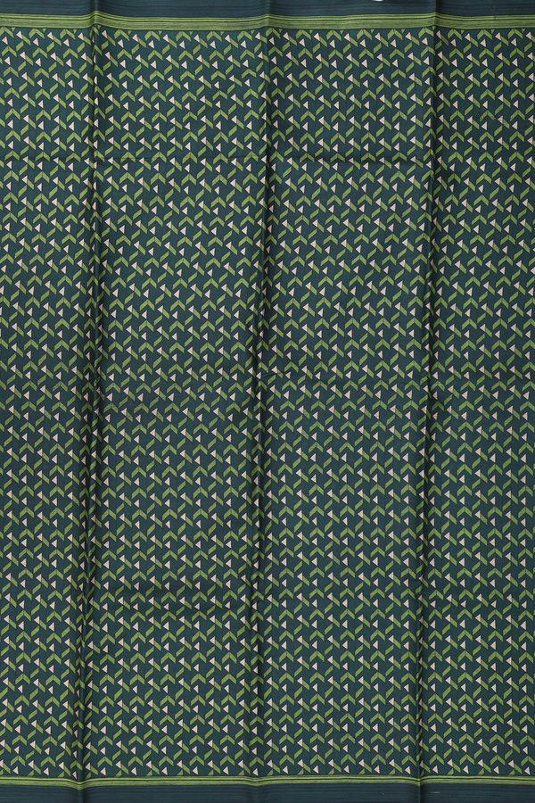 Printed Silk Saree In Dark Green With Allover Design