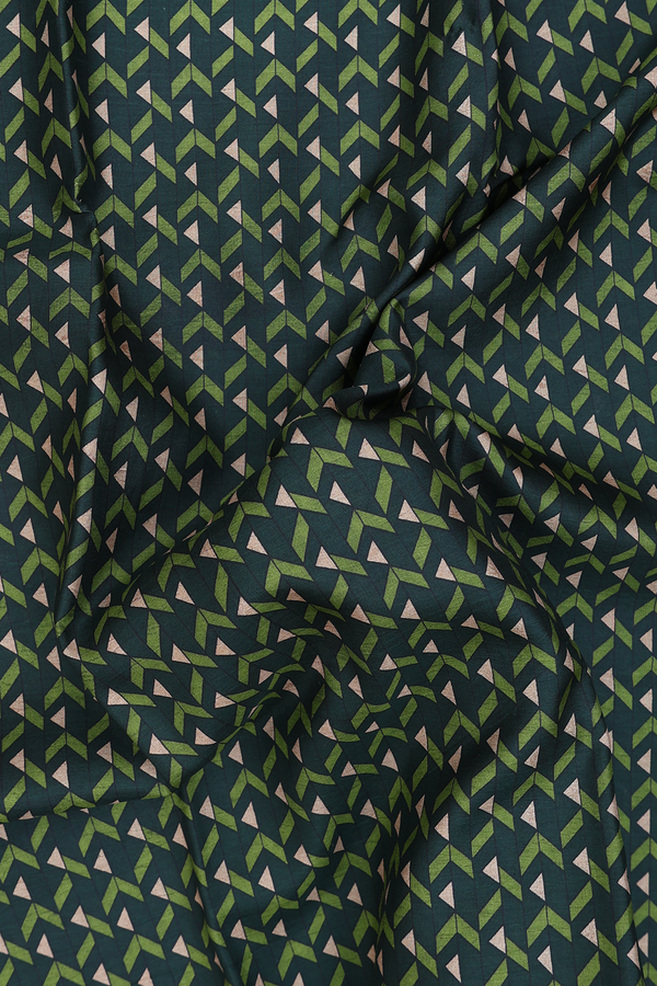Printed Silk Saree In Dark Green With Allover Design