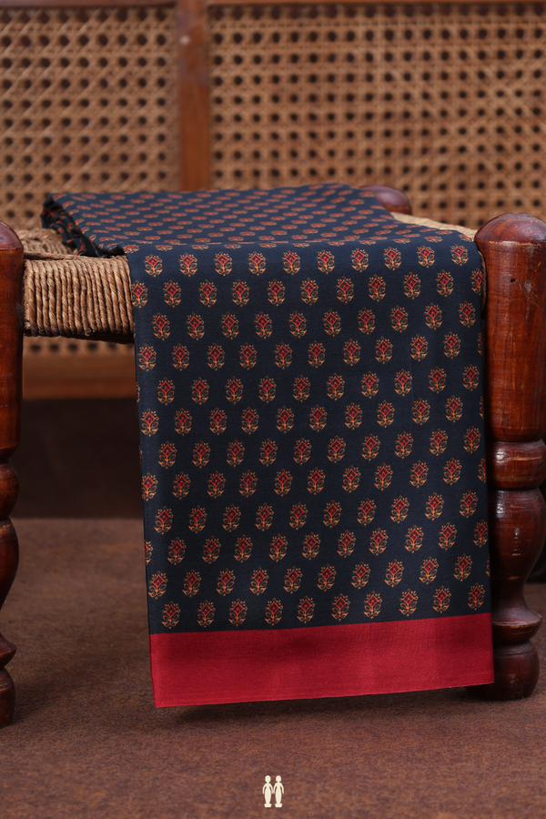 Printed Silk Saree In Midnight Blue With Allover Design