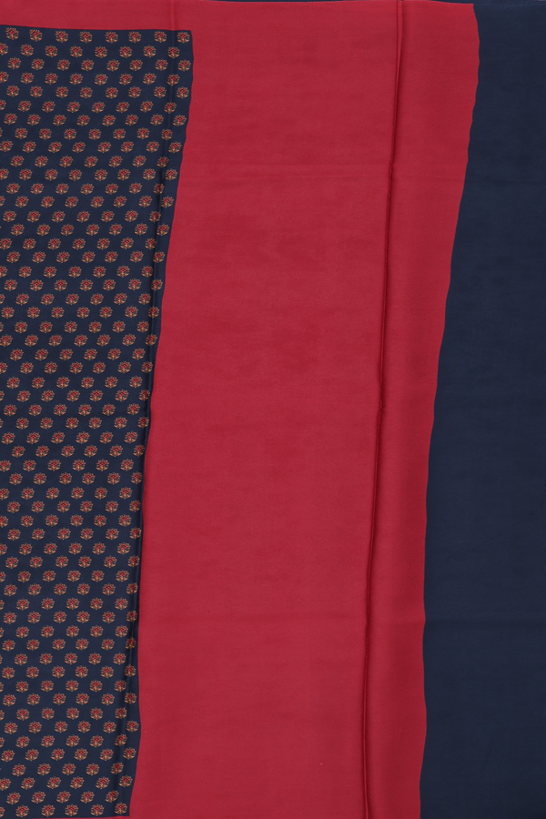 Printed Silk Saree In Midnight Blue With Allover Design