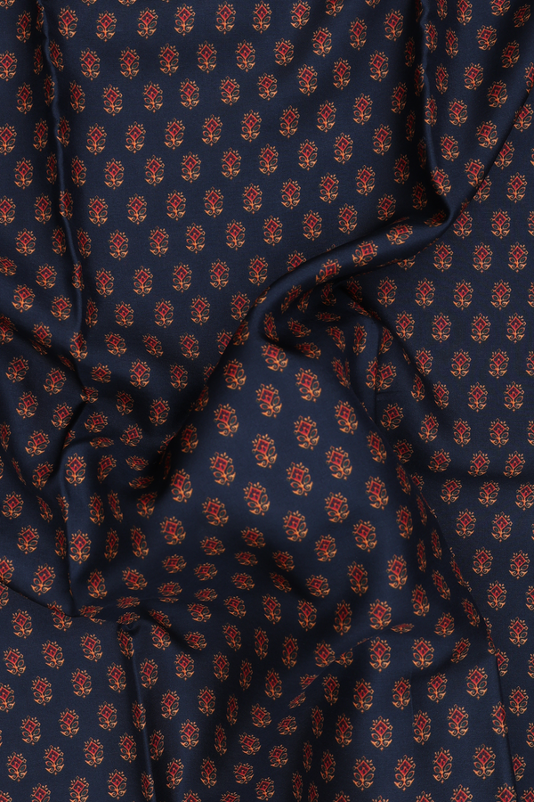 Printed Silk Saree In Midnight Blue With Allover Design