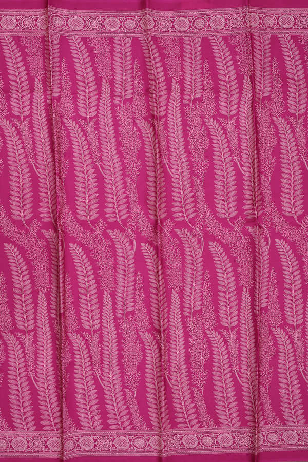 Printed Silk Saree In Dark Pink With Leaf Design