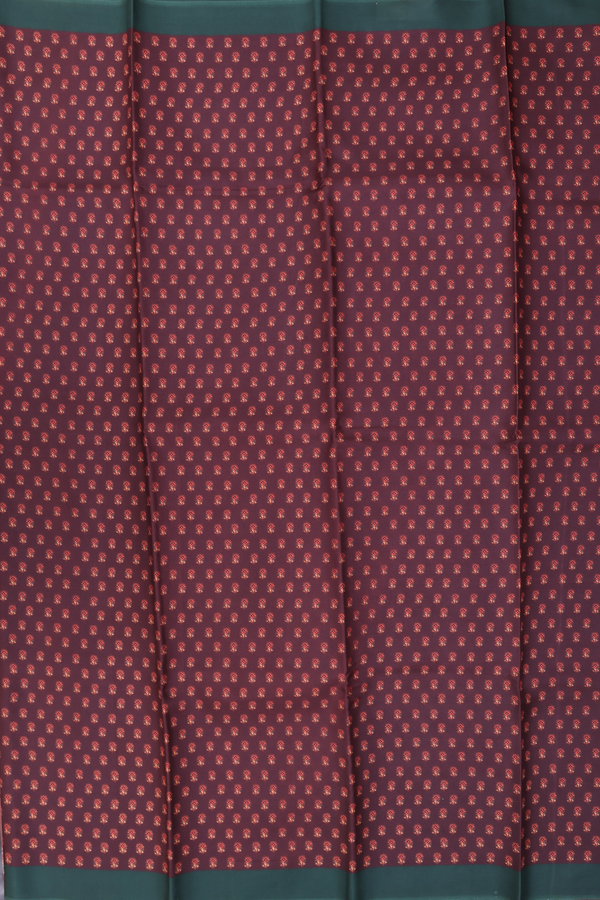 Printed Silk Saree In Coffee Brown With Floral Design