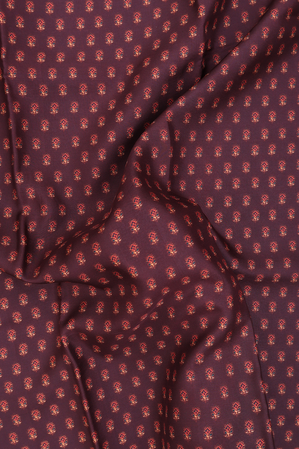 Printed Silk Saree In Coffee Brown With Floral Design