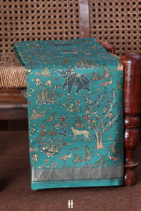Mysore Silk Saree In Pine Green With Printed Design