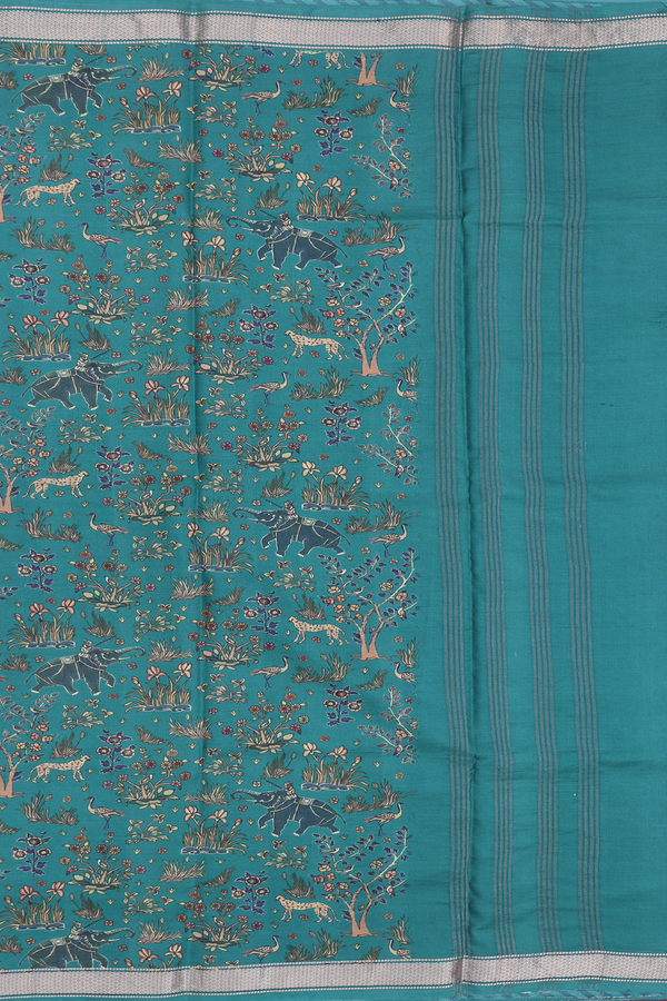 Mysore Silk Saree In Pine Green With Printed Design