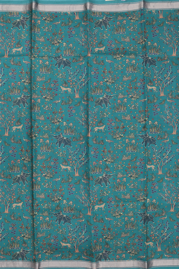 Mysore Silk Saree In Pine Green With Printed Design