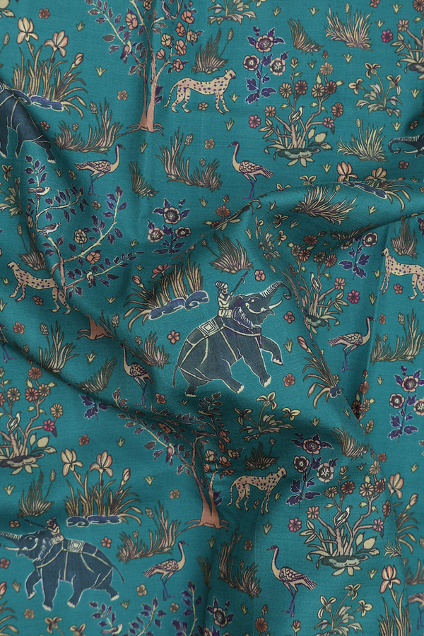 Mysore Silk Saree In Pine Green With Printed Design