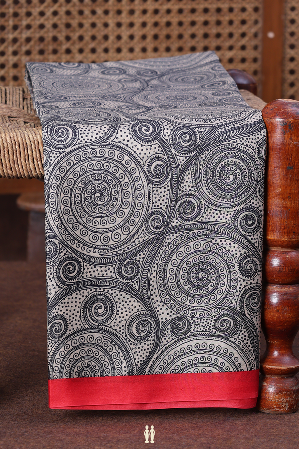 Printed Silk Saree In White With Allover Design