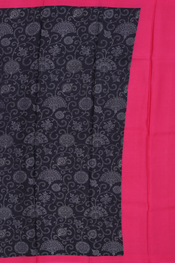 Printed Silk Saree In Black With Allover Design