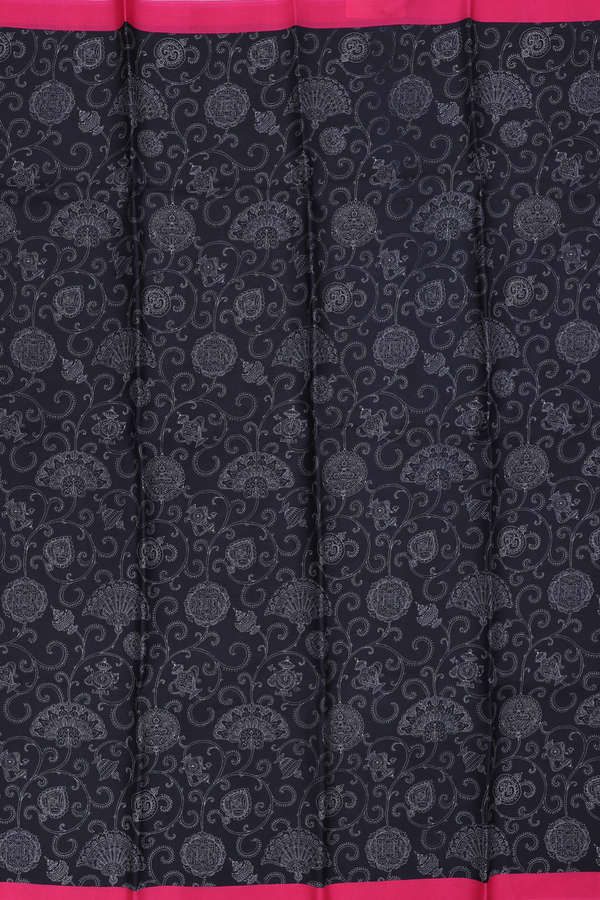Printed Silk Saree In Black With Allover Design