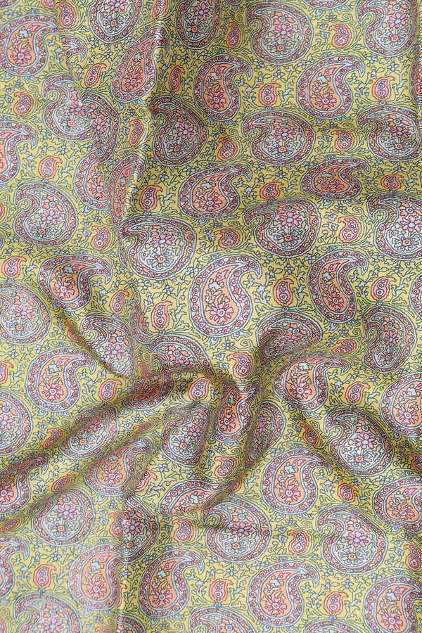 Printed Silk Saree In Pear Green With Paisley Design