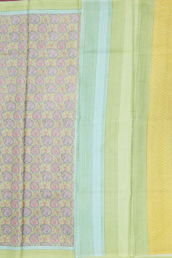 Printed Silk Saree In Pear Green With Paisley Design