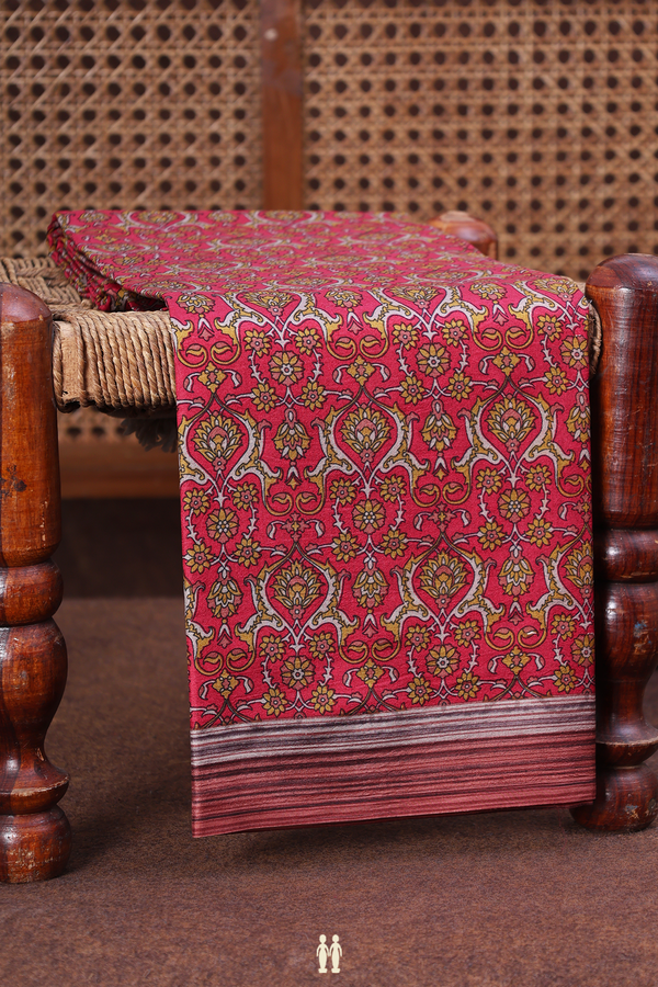 Printed Silk Saree In Hibiscus Red With Allover Design