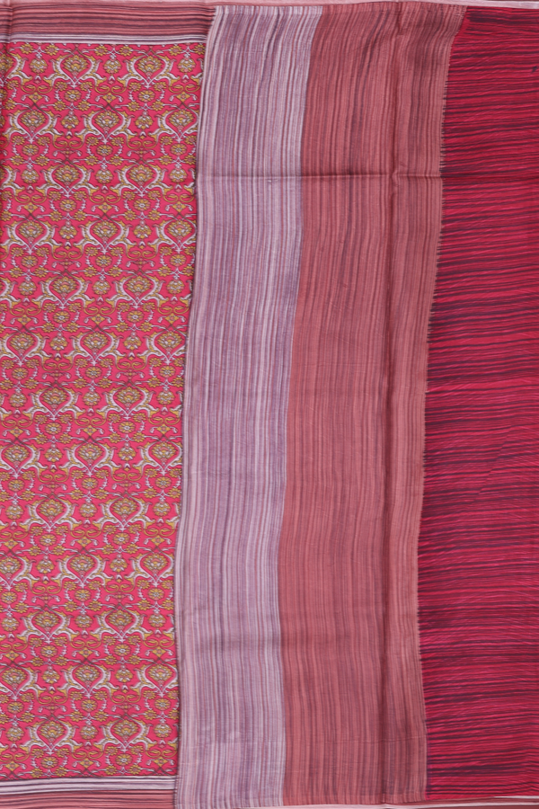 Printed Silk Saree In Hibiscus Red With Allover Design