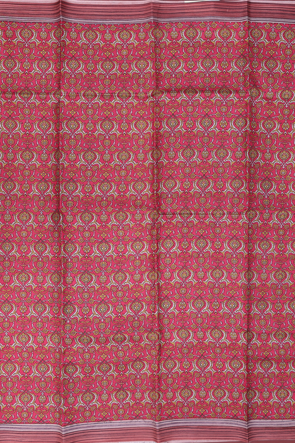 Printed Silk Saree In Hibiscus Red With Allover Design