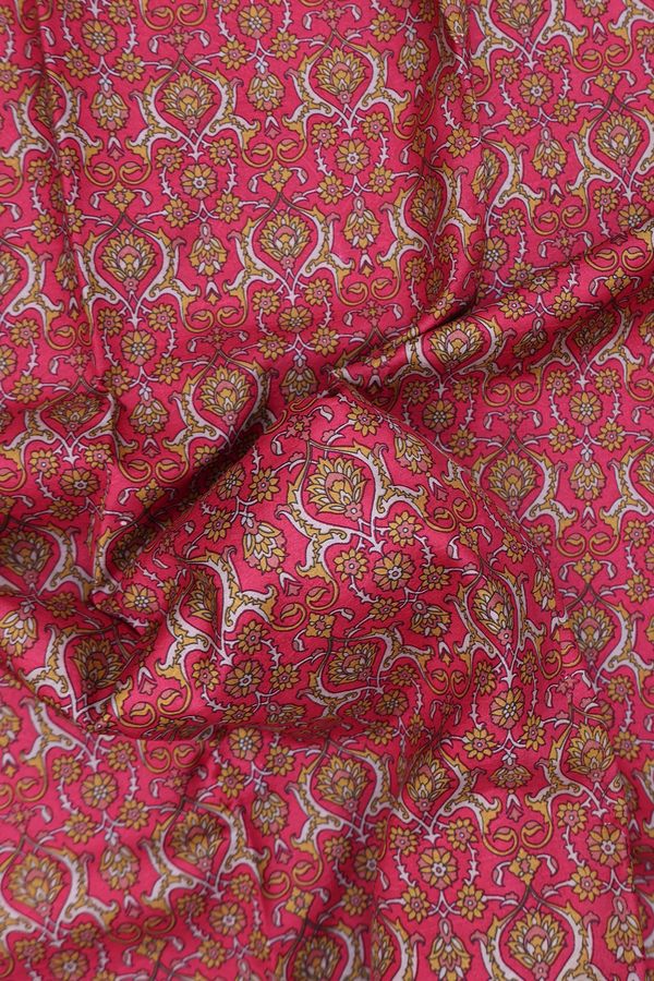 Printed Silk Saree In Hibiscus Red With Allover Design
