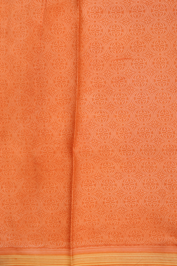 Printed Silk Saree In Orange And Yellow With Allover Design