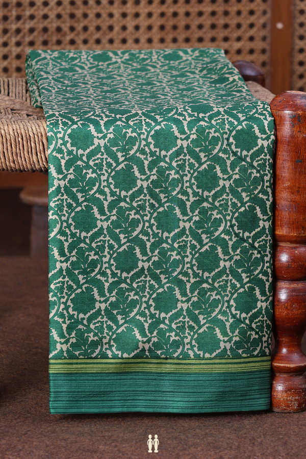 Printed Silk Saree In Cream Color With Floral Design