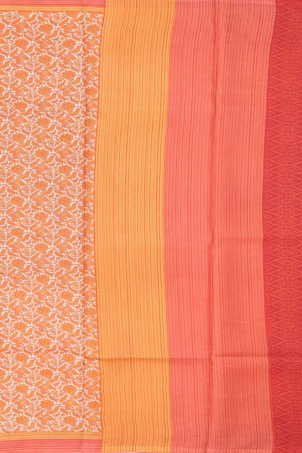 Printed Silk Saree In Cream Color With Floral Design