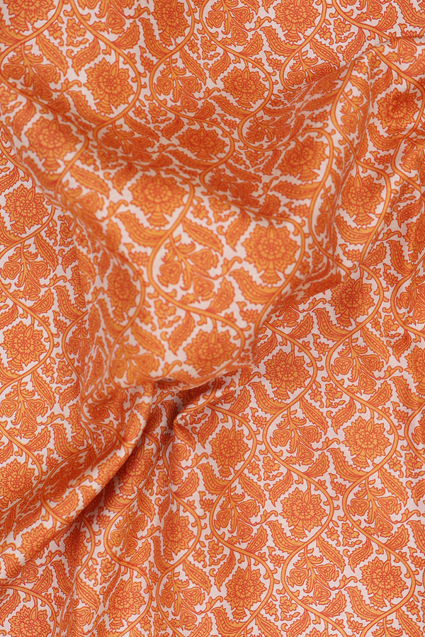 Printed Silk Saree In Cream Color With Floral Design
