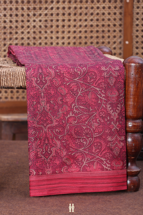 Printed Silk Saree In Red With Allover Design