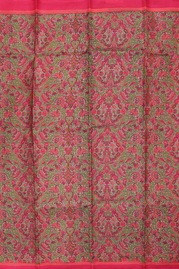 Printed Silk Saree In Khaki With Allover Design