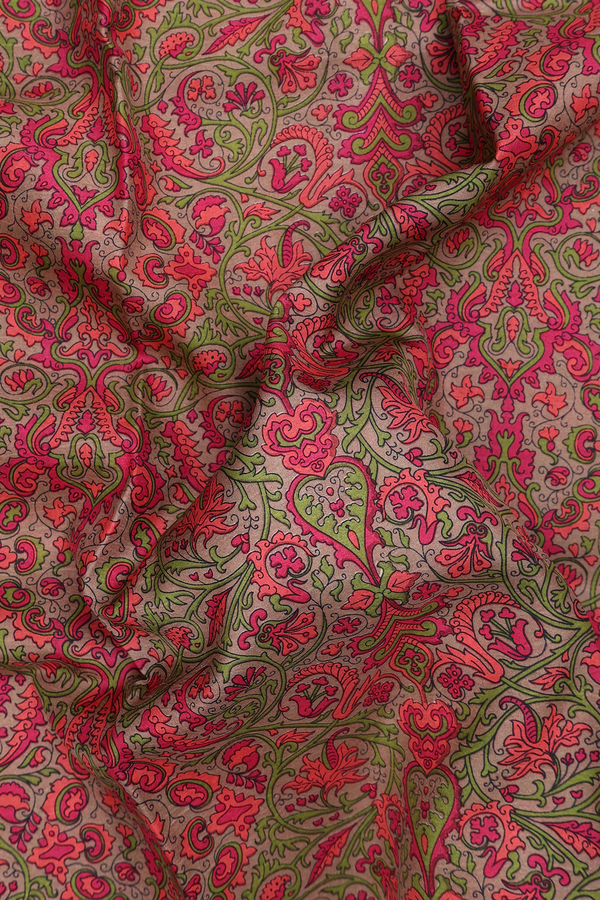 Printed Silk Saree In Khaki With Allover Design
