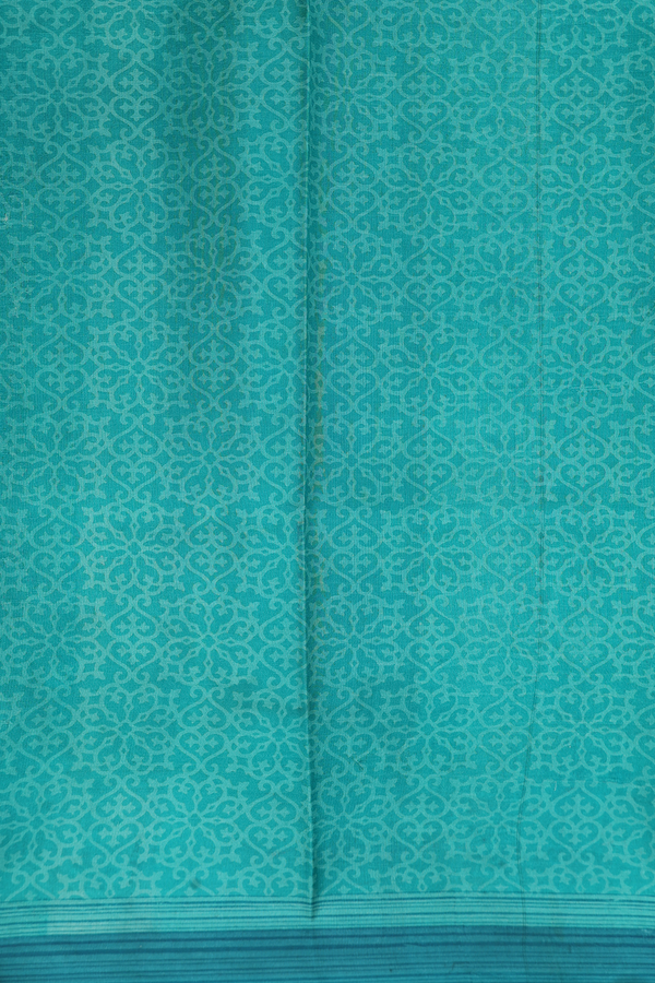 Printed Silk Saree In Green And Cream With Floral Design