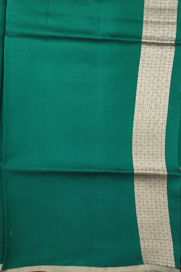 Raw Silk Saree In Peacock Green With Floral Motifs