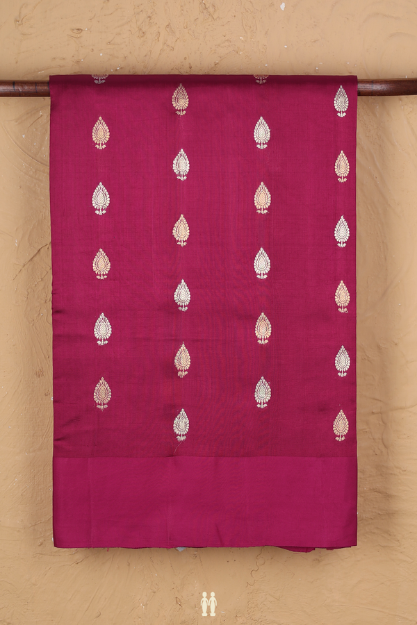 Raw Silk Saree In Deep Mulberry With Zari Buttas