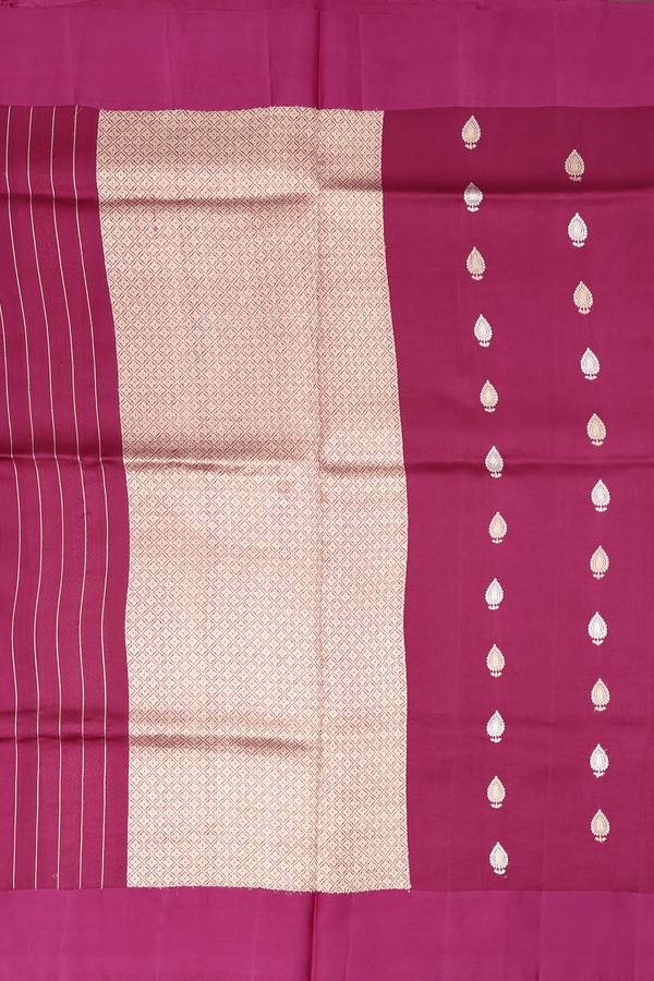 Raw Silk Saree In Deep Mulberry With Zari Buttas