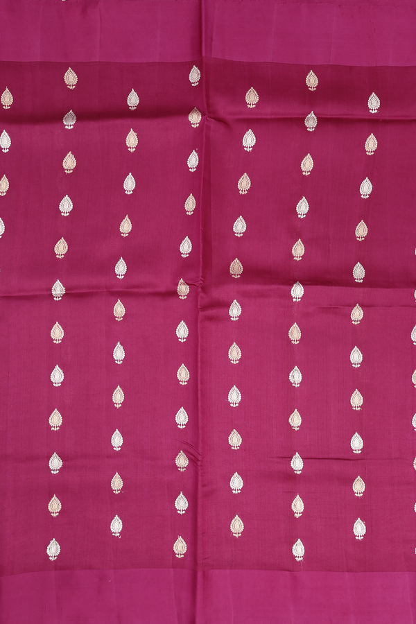 Raw Silk Saree In Deep Mulberry With Zari Buttas