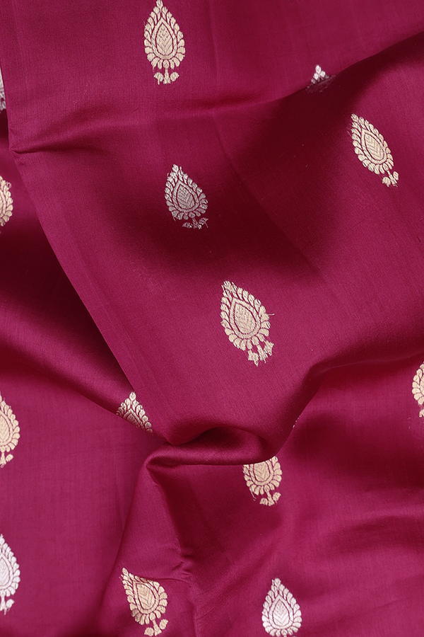Raw Silk Saree In Deep Mulberry With Zari Buttas