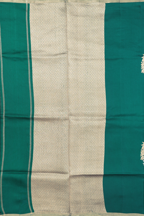 Raw Silk Saree In Pine Green With Floral Motifs