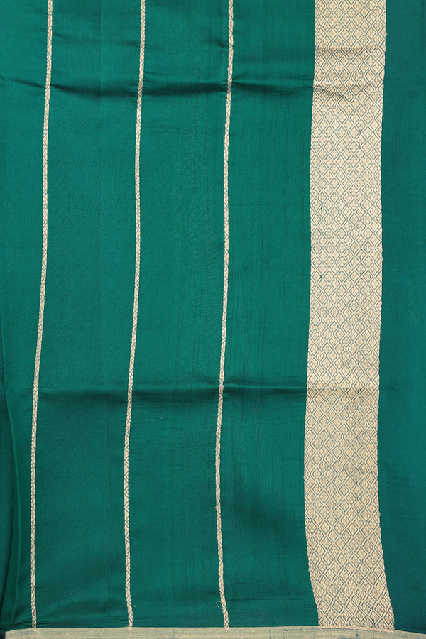Raw Silk Saree In Pine Green With Floral Motifs
