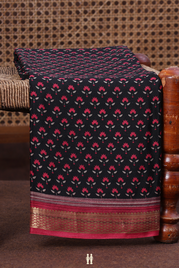 Crepe Saree In Black With Floral Printed Design