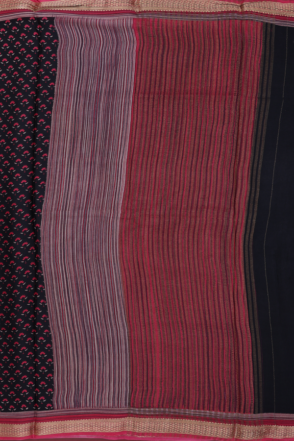 Crepe Saree In Black With Floral Printed Design