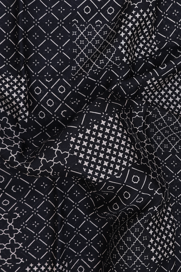 Crepe Saree In Black With Printed Design