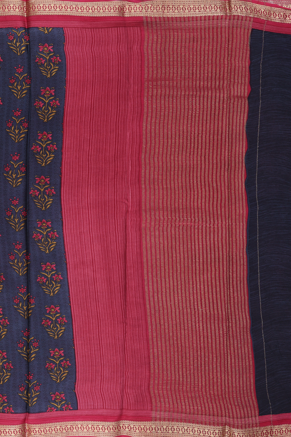 Crepe Saree In Charcoal Grey With Floral Motifs