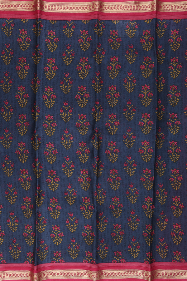 Crepe Saree In Charcoal Grey With Floral Motifs