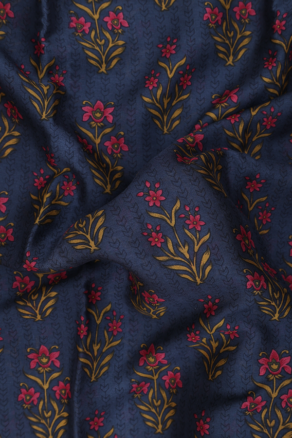 Crepe Saree In Charcoal Grey With Floral Motifs