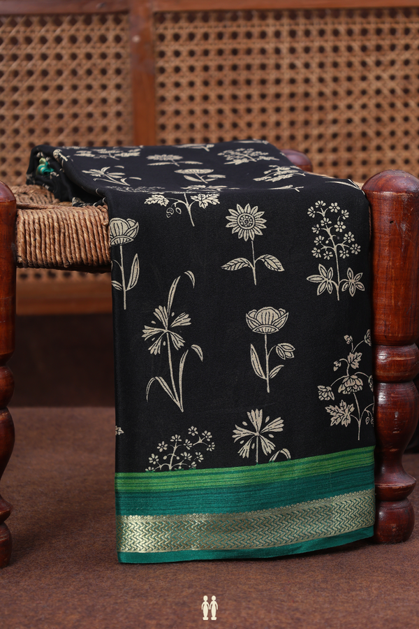 Crepe Saree In Black With Floral Motifs