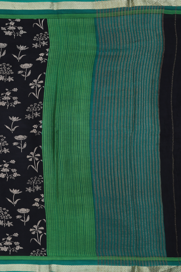 Crepe Saree In Black With Floral Motifs