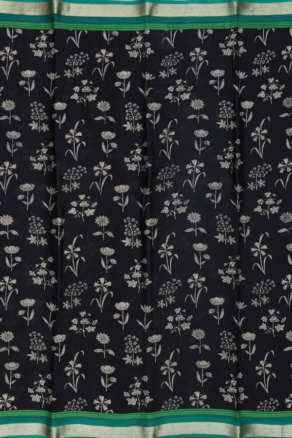 Crepe Saree In Black With Floral Motifs