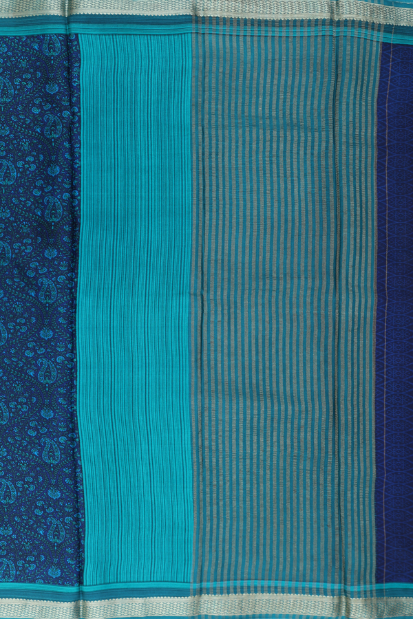Crepe Saree In Oxford Blue With Paisley Design